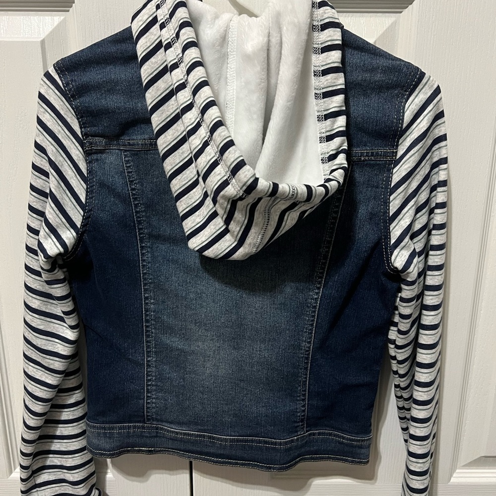 Denim Jacket with fur lined sleeves and hood